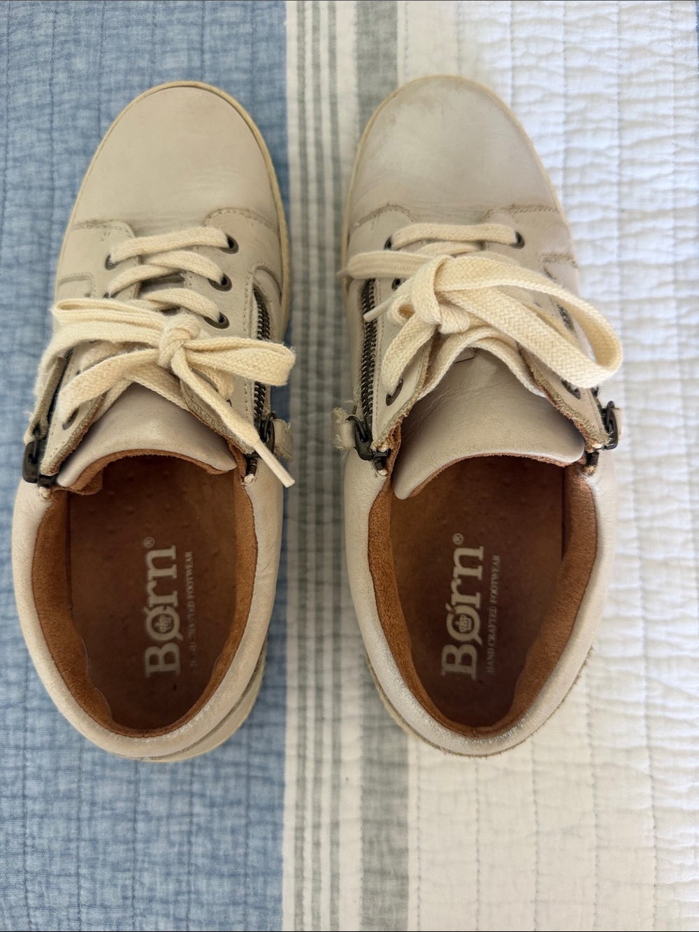 Born Kids Neutral Cream Lace-Up Sneakers with Side Zipper
